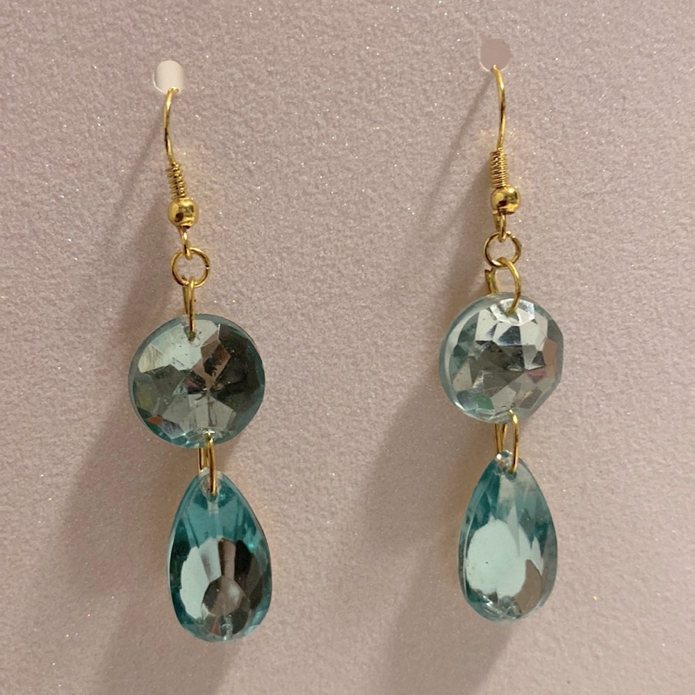 Gold and Blue Crystal Drop Earrings